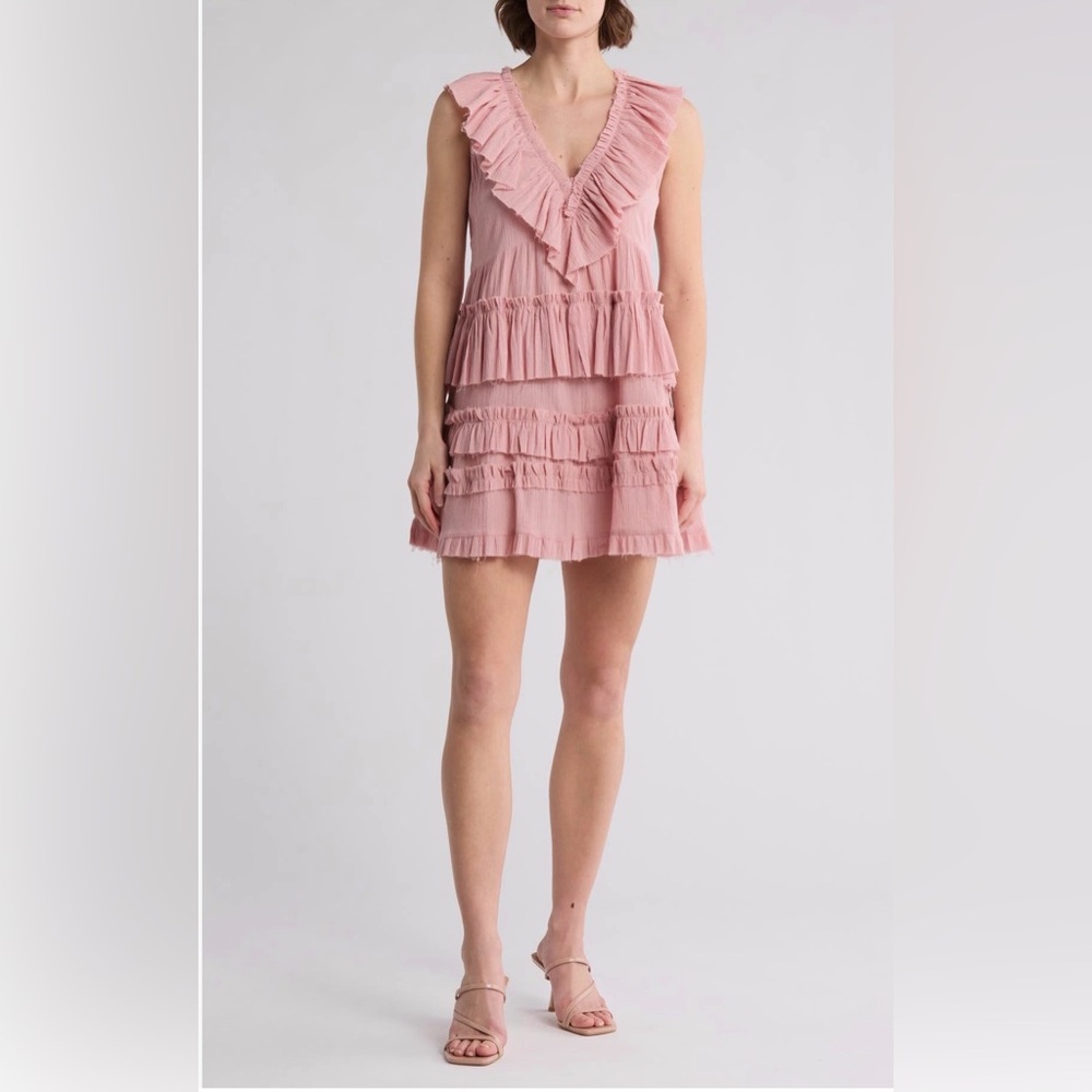 Know One Cares Sleeveless Ruffled‎ Tiered Pink Mini Dress